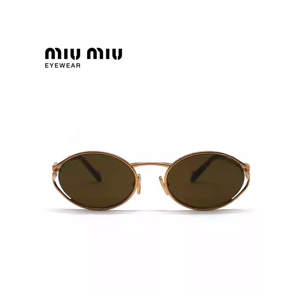 😎MIUMIU / แว่นกันแดดวินเทจแฟชั่นโลหะเต็มกรอบผู้หญิงรูปไข่ขนาดเล็กกรอบแว่นกันแดด 0MU52YS💯