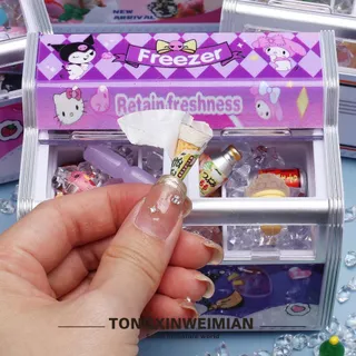 บ้านเด็กเล่นซูเปอร์มาร์เก็ตตู้แช่แข็งตู้เย็นแนวนอนขนาดเล็กโมเดลจิ๋วของเล่นขวดไอศกรีมอาหารของเล่นของประดับชิ้นเล็ก