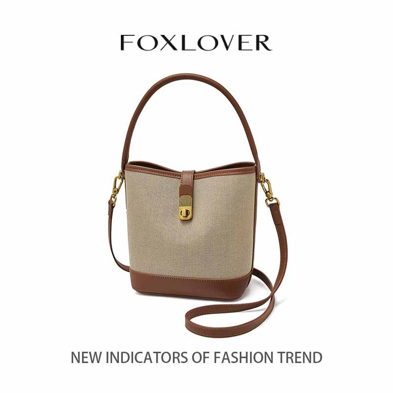 FOXLOVER กระเป๋าสะพายไหล่  สำหรับผู้หญิง  สายปรับได้  ความจุขนาดใหญ่  สีดำ/น้ำตาล