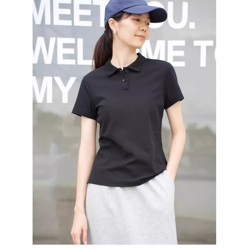 Beryl 🌻เสื้อยืดสวยๆผู้หญิง เสื้อยืดเข้ารูป ปกคอโปโล ด้วยปุ่ม แขนสั้น สีพื้น สไตล์เกาหลีเรียบง่าย