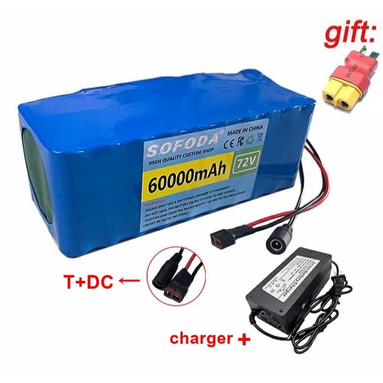 แบตเตอรี่ลิเธียม  72V 60AH/100AH/150AH  แบตเตอรี่ 2000W E-bike 84V BMS + charger แบตเตอรี่แท้ แบตเตอ
