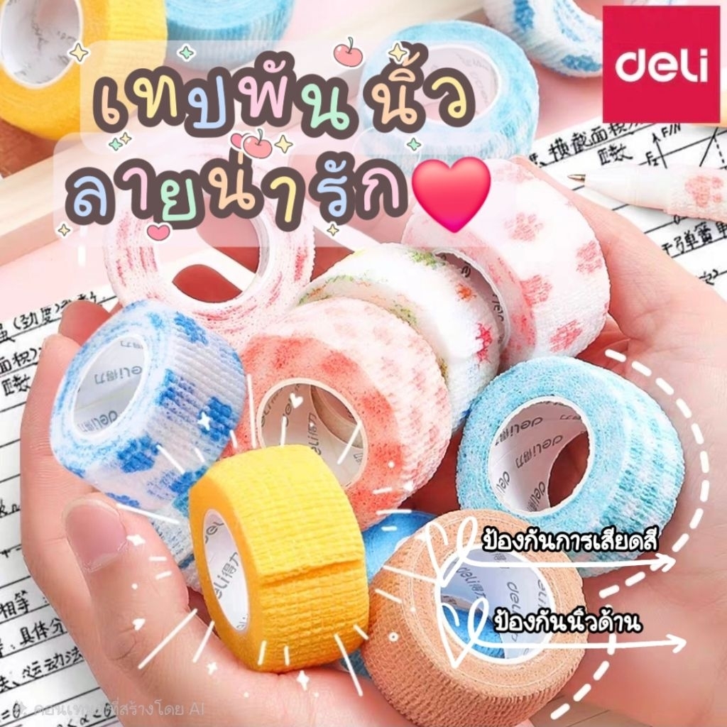 💗Deli เทปพันนิ้วพิมพ์ลาย ป้องกันการเสียดสี (ส่งจากไทย🇹🇭)