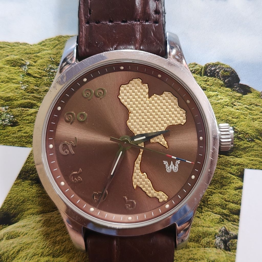 นาฬิกาวินเทจ Wise แผนที่ประเทศไทย หน้าปัดเลขไทยหายากน่าสะสม ระบบควอตซ์ มือสองสภาพสวย สายใหม่หนังจระเ