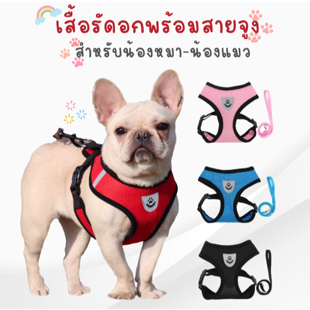 เสื้อรัดอกพร้อมสายจูงแบบสะท้อนแสง ระบายอากาศได้ดีใส่สบาย น้องหมาน้องแมวชอบ สินค้าขายดี พร้อมส่ง