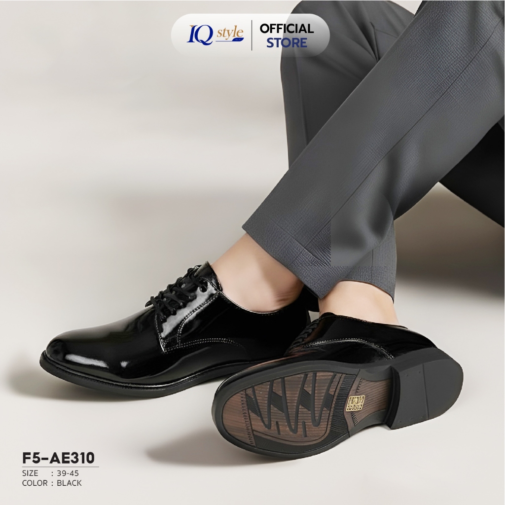 IQ STYLE รองเท้าคัทชูผู้ชายผูกเชือก ทรงหัวมน (หนังแก้ว) รหัสAE310