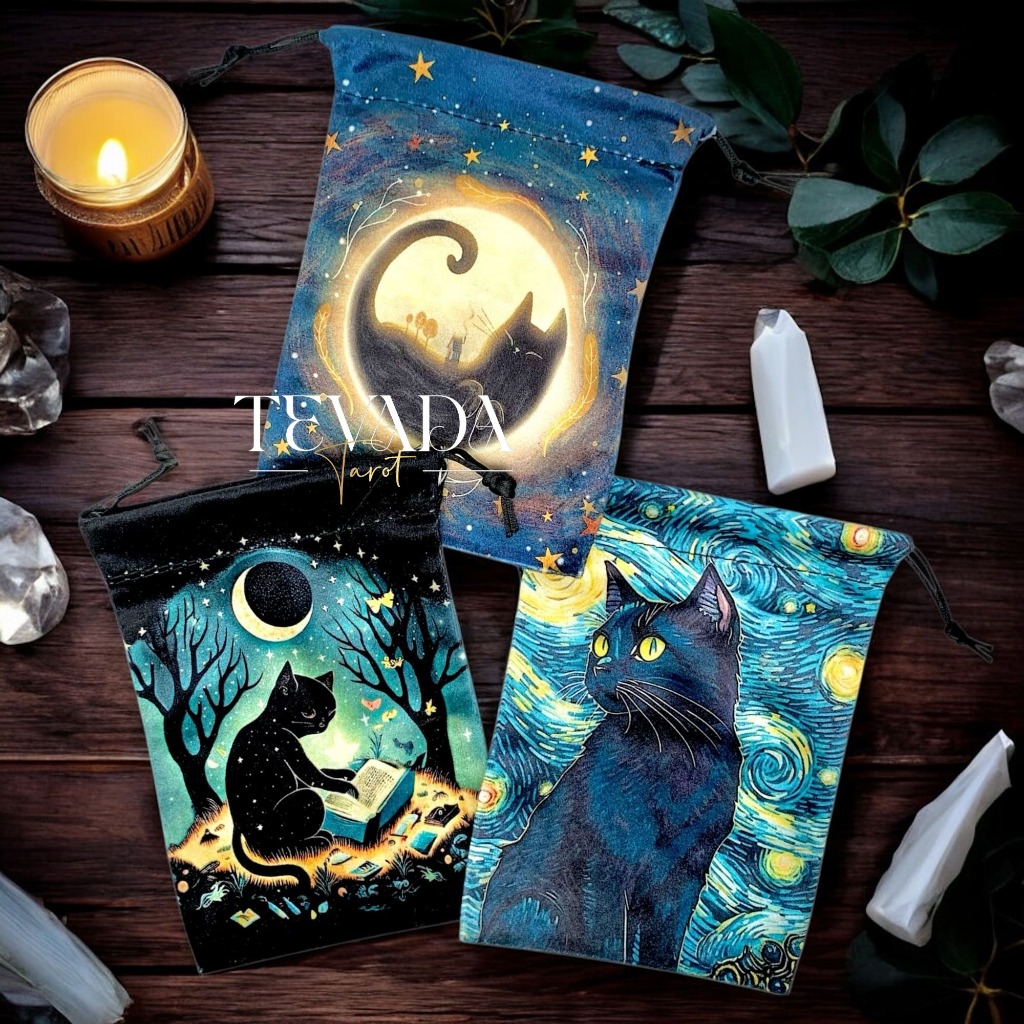 Black Cat Velvet Tarot Bag ลายแมวดำ ที่ใส่ไพ่ทาโรต์ หินคริสตัล เก็บไพ่ยิปซี ผ้ากำมะหยี่ Tarot Pouch Cloth Pocket