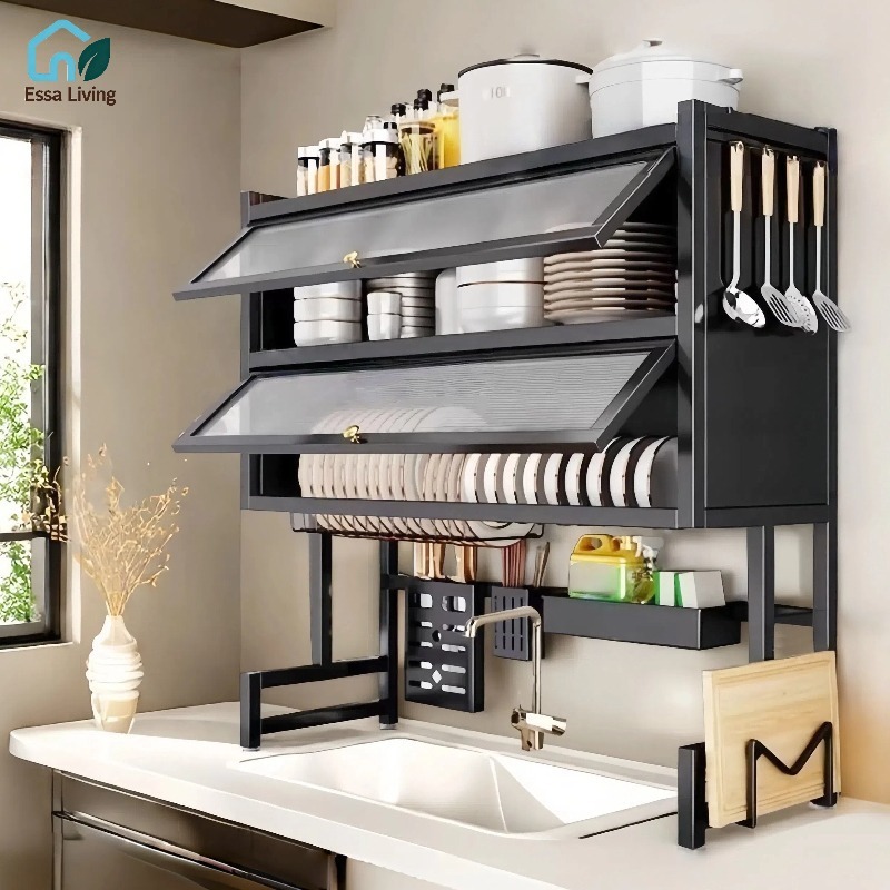 ฝาปิดกันฝุ่น ชั้นวางจาน 2ชั้น คร่อมอ่างล้างจาน สแตนเลส ชั้นวางของในครัว แบบอัพเกรด ที่วางจานกันลื่น