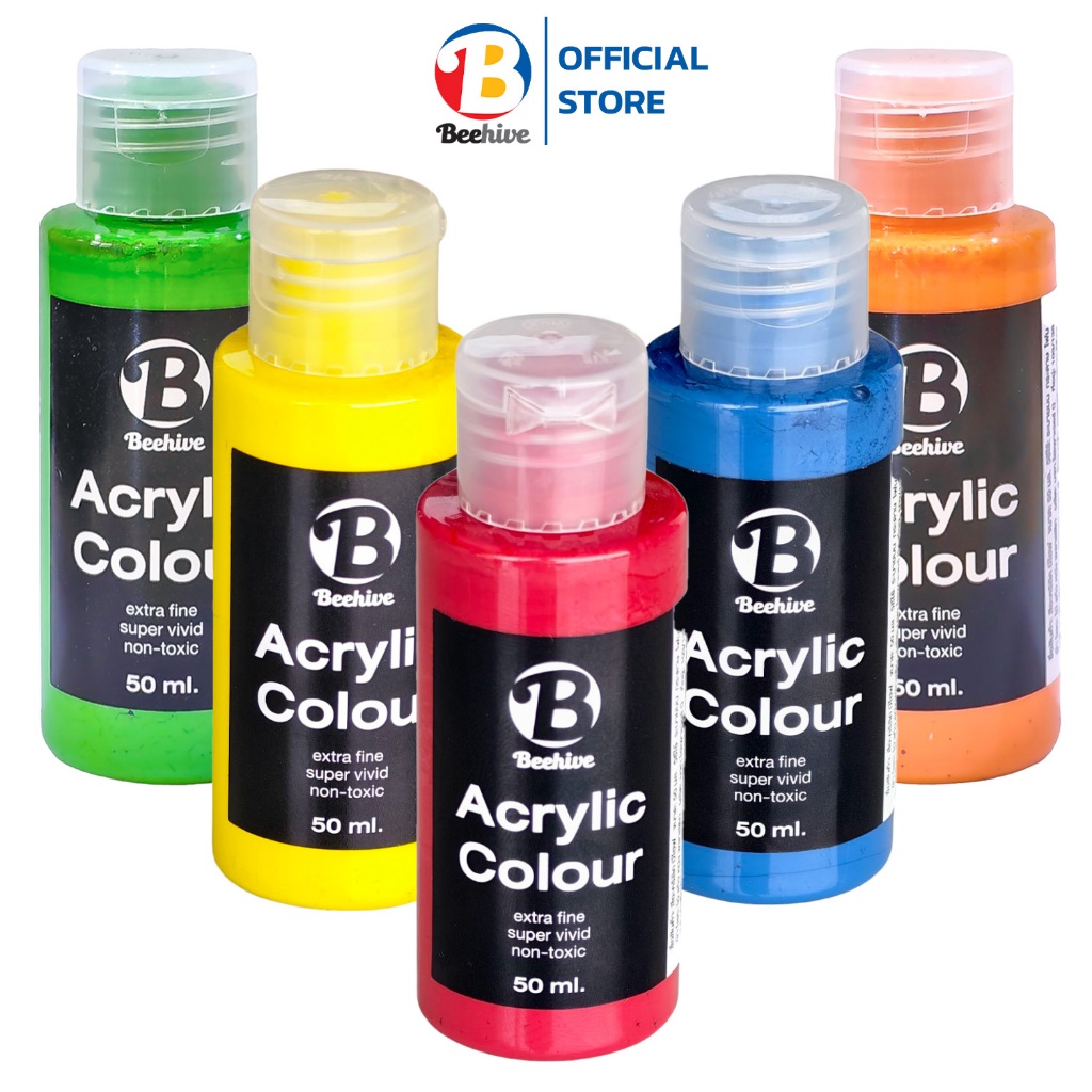 สีอะคริลิค Beehive บีไฮฟ ขวดบีบ 50 ml. ใช้งานง่าย กันน้ำ สีด้าน Acrylic Paint