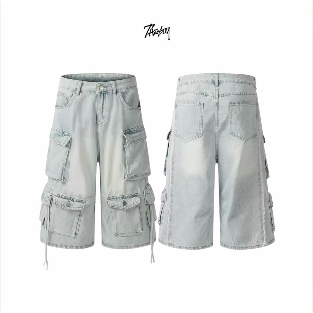 THEBOY- MASTER CARGO JORTS กางเกงยีนส์คาร์โกทรง Jorts