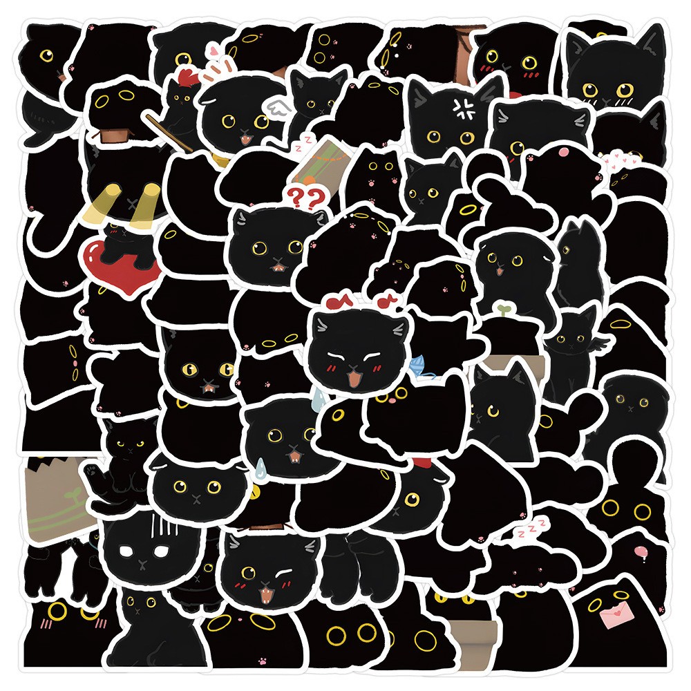 [พร้อมส่ง] 100 ชิ้น PVC  สติกเกอร์ DIY ลายการ์ตูน แมวดำ น่ารัก ใช้ตกแต่ง Cute Black Cat Cartoon Sticker กันละอองน้ำ