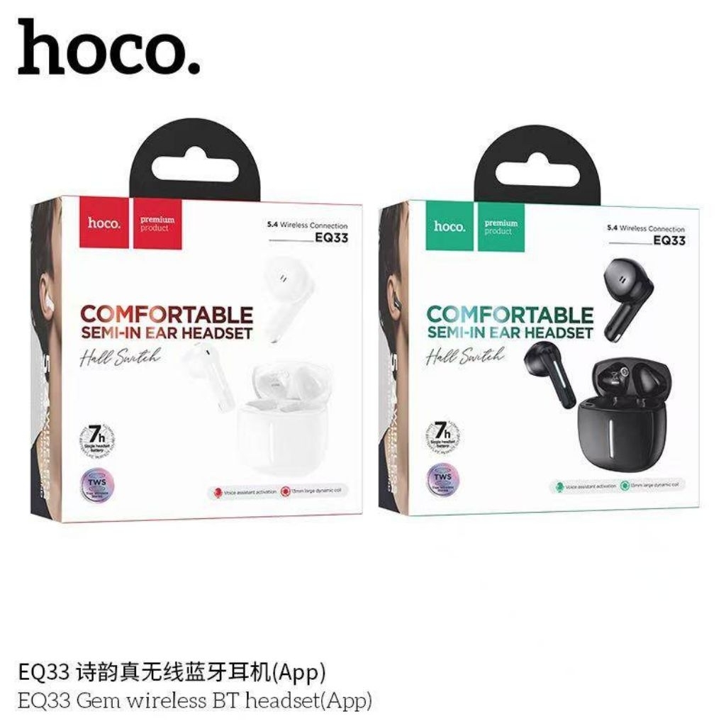 Hoco EQ33 หูฟังบลูทูธไร้สาย BT5.4 Semi-in-ear ไม่ชาร์จแบตอึด 7ชม ปรับ EQ ผ่าน app เสียง WiFi