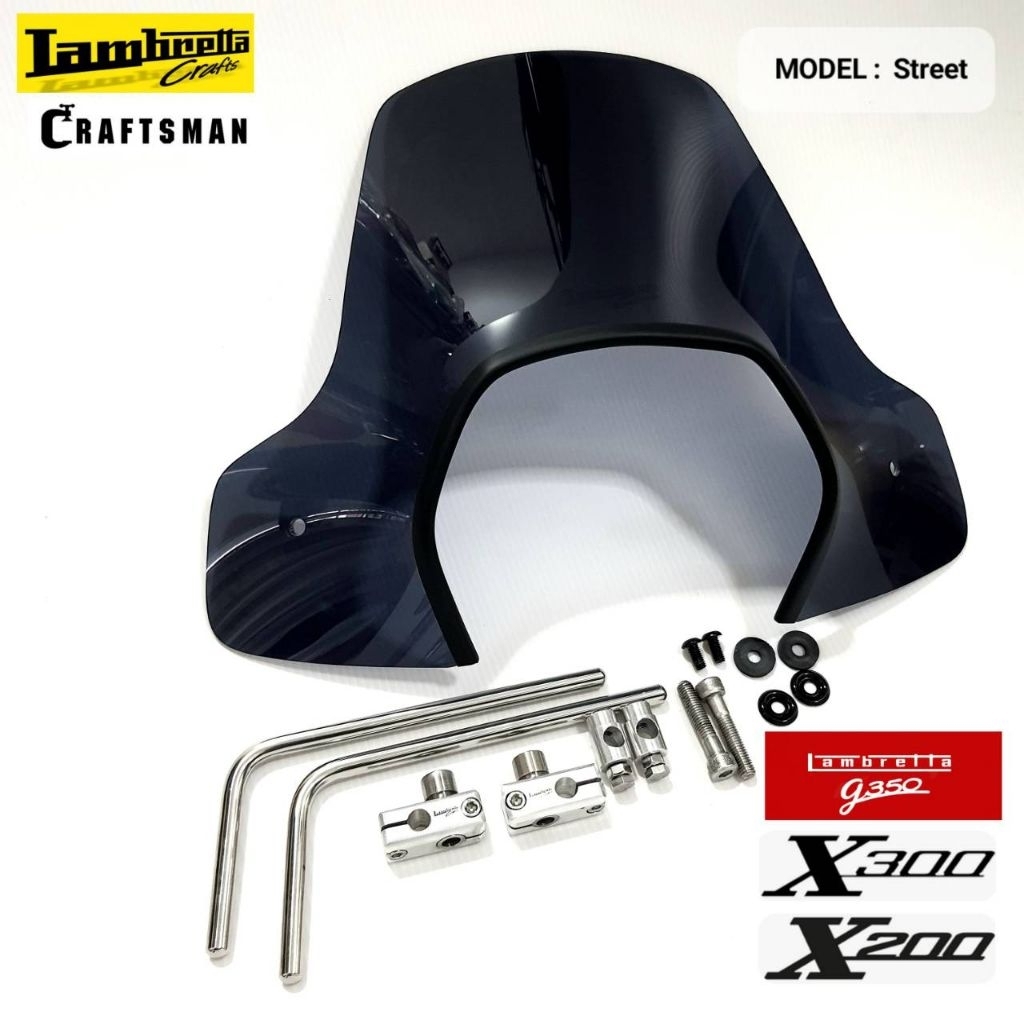ชิวบังลม ROCKMAN windshield Lambretta X300 X200 รุ่นStreet ชุดขายึดใต้แฮนด์