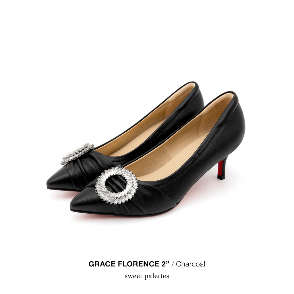 Sweet Palettes รองเท้าหนังแกะ Grace 1.5 inch Charcoal