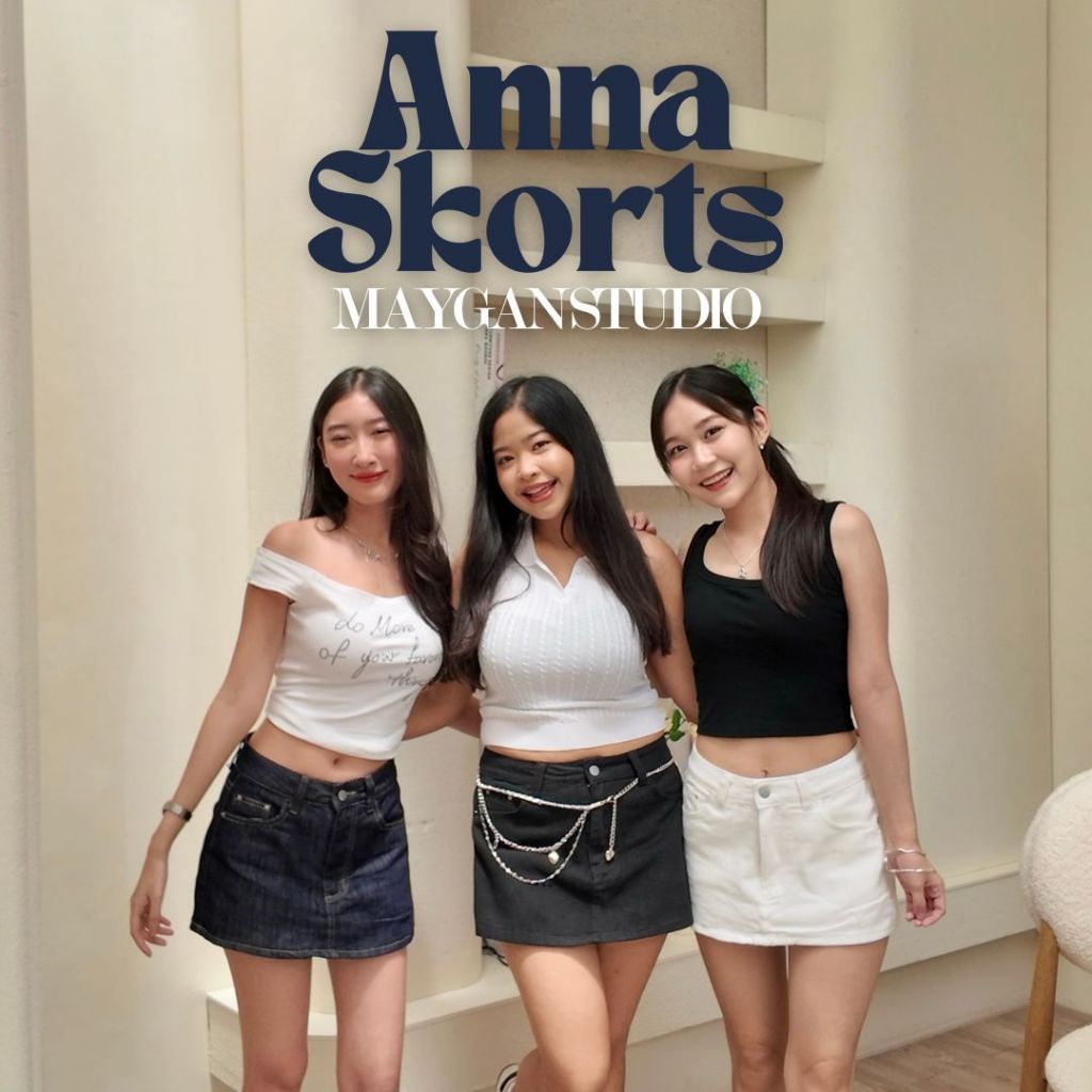 MAYGAN studio กระโปรงกางเกงยีนส์ขาสั้น เมแกน Anna Skorts ทรงเอ เอวต่ำ
