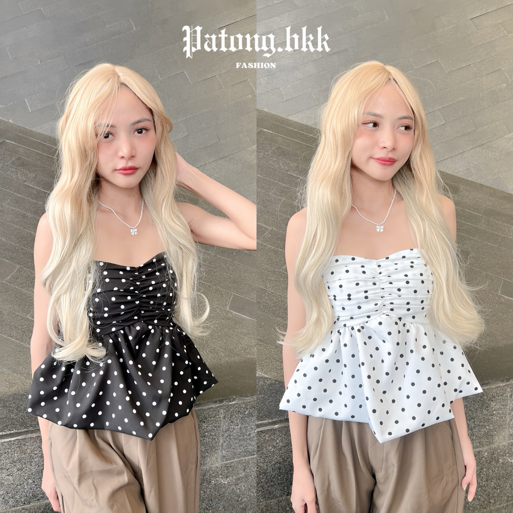 เสื้อบอนนี่ เสื้อเกาะอกบอลลูน ลายจุดสุดคลาสสิก แมทช์ง่ายใส่ได้หลายแนว สไตล์สาวเกาหลีสุดน่ารัก