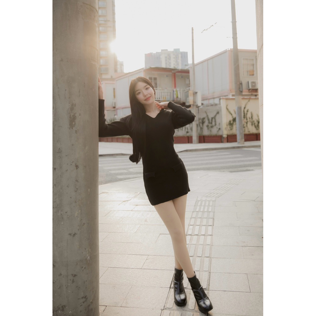 𝑯𝒐𝒐𝒅𝒊𝒆 𝒑𝒐𝒎 𝒑𝒐𝒎 𝒅𝒓𝒆𝒔𝒔 เดรสไหมพรมเข้ารูป - รูปที่ 5