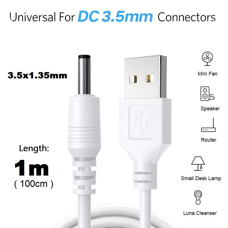 สาย USB to DC 35*3.5mm Power Cable 5V Charger Cable for DC 3.5x1.35mm Barrel Power Cable for USB Lig