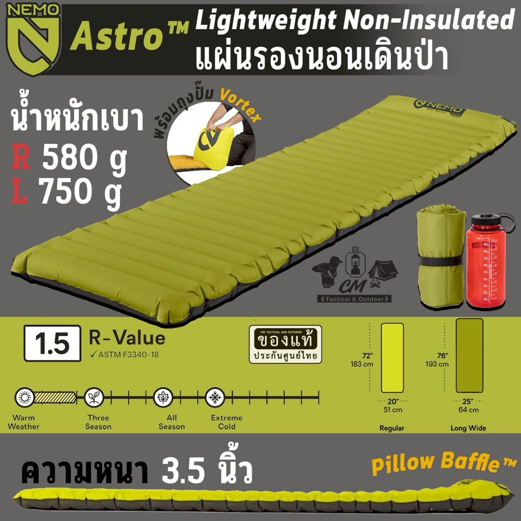 Nemo Astro Lightweight Non-Insulated Sleeping Pad แผ่นรองนอนเดินป่า แผ่นรองนอนน้ำหนักเบา