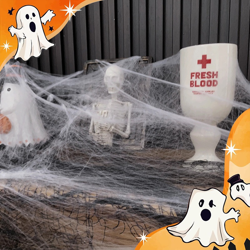 🎃🎃ปลีก/ใยแมงมุมสีสันสดใสฮาโลวีน, อุปกรณ์ตกแต่งปาร์ตี้วันหยุดสยองขวัญ, เค้าโครงฉากหนีห้องผีสิง//Paveta