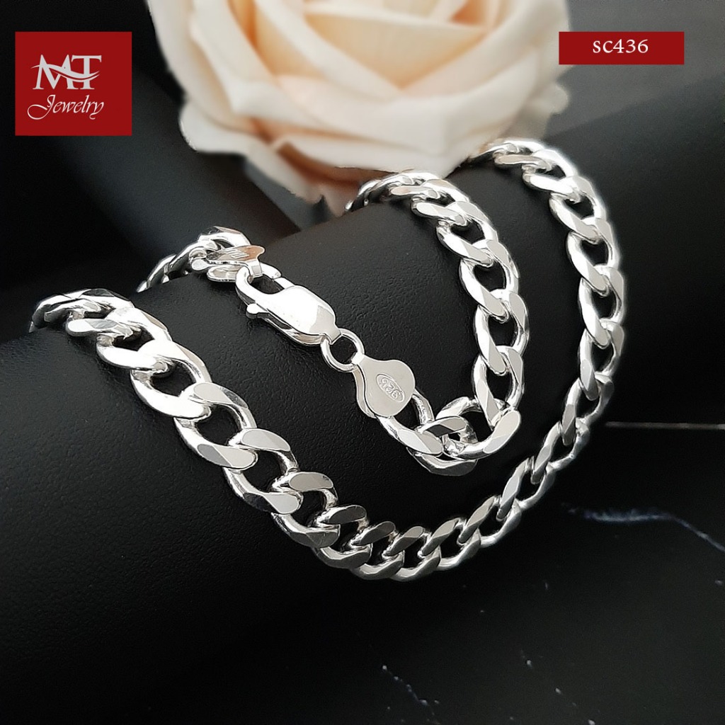 MT สร้อยคอเงินแท้ ลายเลส งานอิตาลี เส้นใหญ่ กว้าง 8.5 มม. ยาว 20 นิ้ว (sc436) MT Jewelry มณีธาร