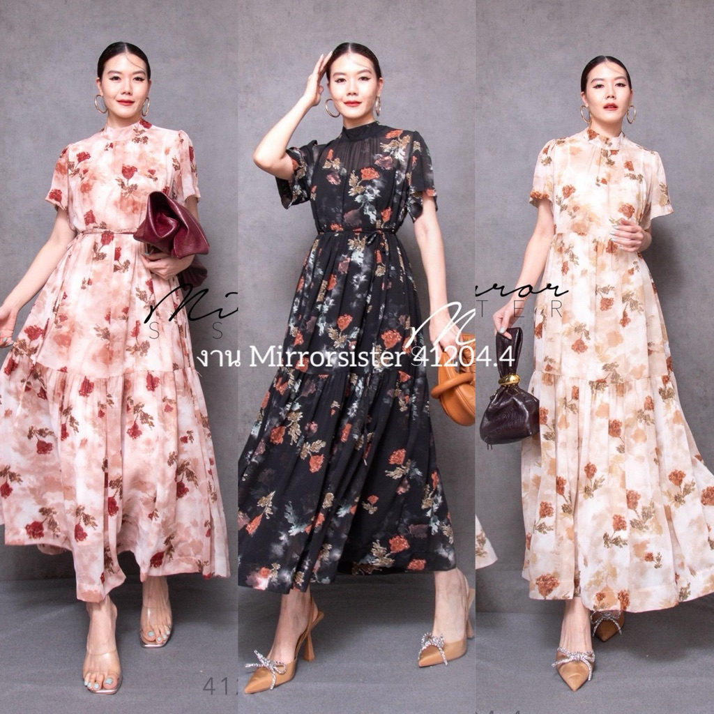 🔖Mirrorsister 41204.4 เดรสลายดอก ทรงหลวมใส่ง่าย มีสายให้ผูก ช่วงล่างกระโปรงต่อชายบานพริ้ว มีซับในสายเดี่ยว