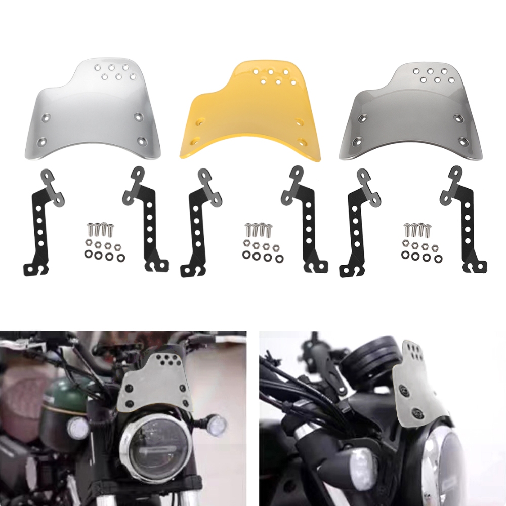 กระจกหน้ารถจักรยานยนต์สากล กระจกหน้าลม deflector ไฟหน้ากลมสำหรับ Husqvarna สำหรับ Yamaha XSR สำหรับ Royal Enfield