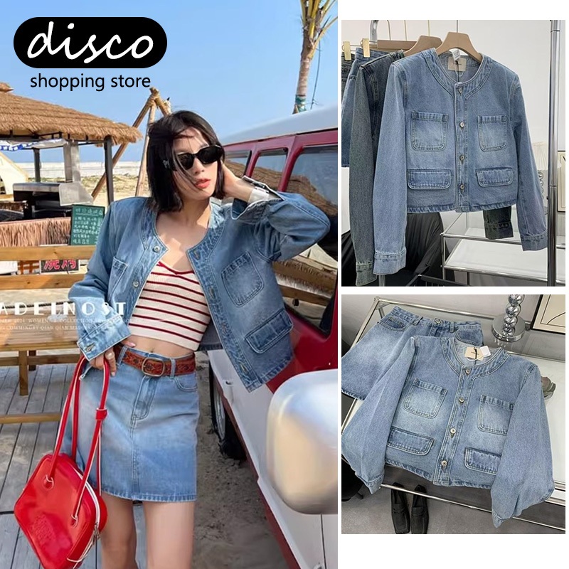 แจ็คเก็ตยีนส์ย้อนยุค เสื้อแจ็คเก็ตยีนส์สตรีท ขนาด S-M เหมาะสำหรับใส่กับเสื้อผ้าใดๆ