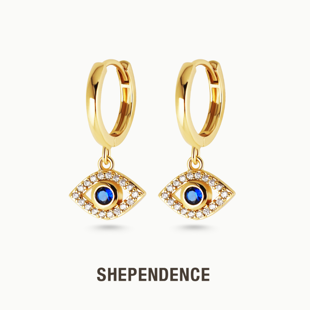 SHEPENDENCE ต่างหูห่วง Huggie LUCKY Evil Eye จี้ห้อยคริสตัลดวงตาปีศาจ