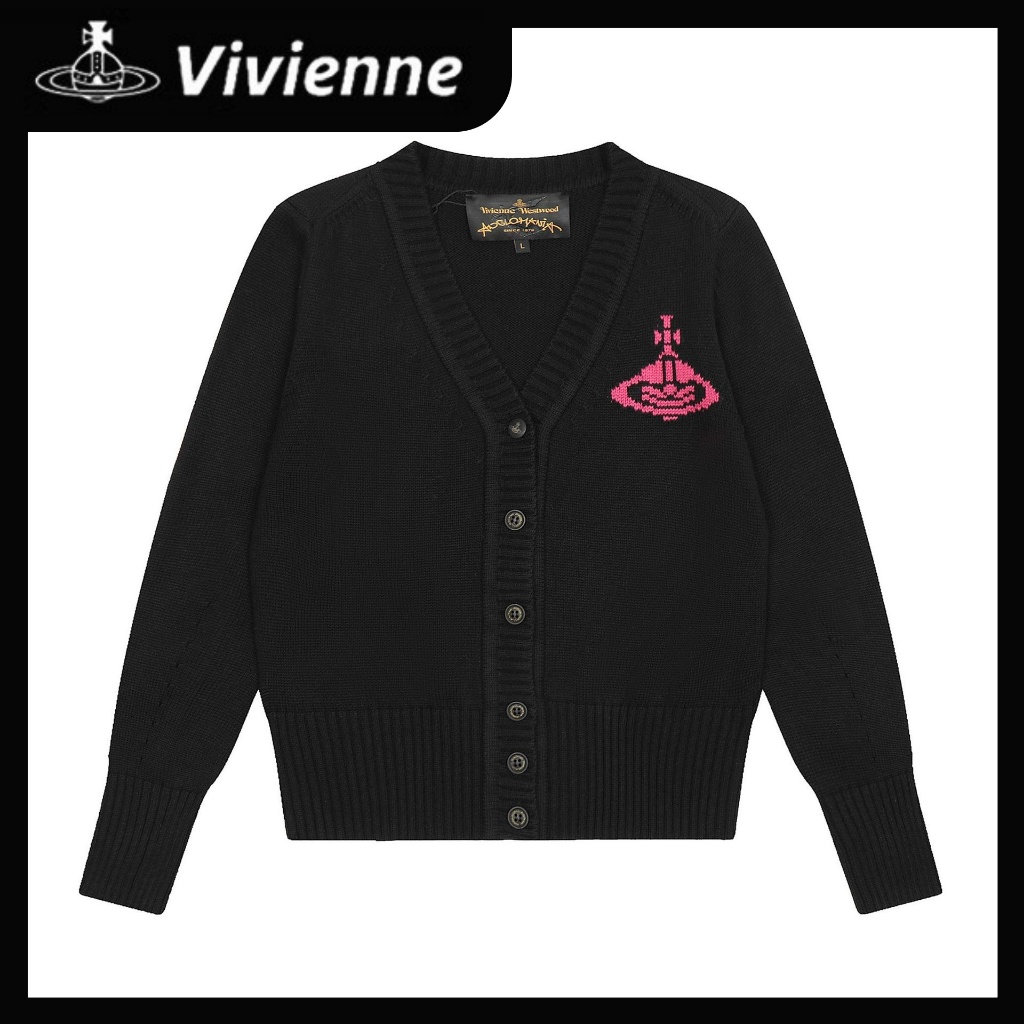 vivian westwood✨JP VIVI Jacquard คาร์ดิแกน คอวี เสื้อกันหนาว เสื้อโค้ท vivian ดาวเสาร์ เสื้อถัก