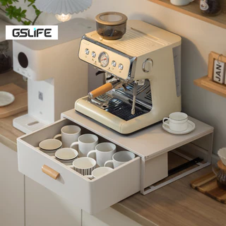 GSlife ชั้นวางเครื่องชงกาแฟ ที่เก็บแก้ว/แคปซูลกาแฟ/เมล็ดกาแฟ ตะกร้าดึงออกได้พร้อมรางลิ้นชัก
