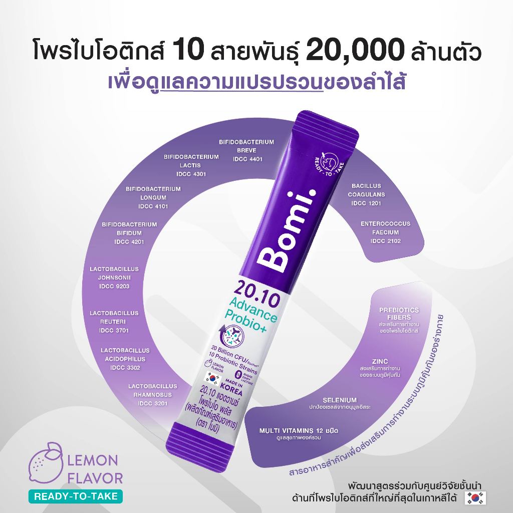 Bomi 20.10 Advance Probio+ (14x2g) โพรไบโอติกส์สูตรแอดวานซ์ ปรับอาการแปรปรวน คืนสมดุลลำไส้ รูปที่ 2