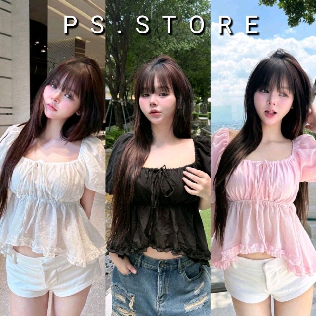 Rachel : เสื้อแขนบอลลูนแต่งชายระบาย ช่วงอกปรับรูดได้