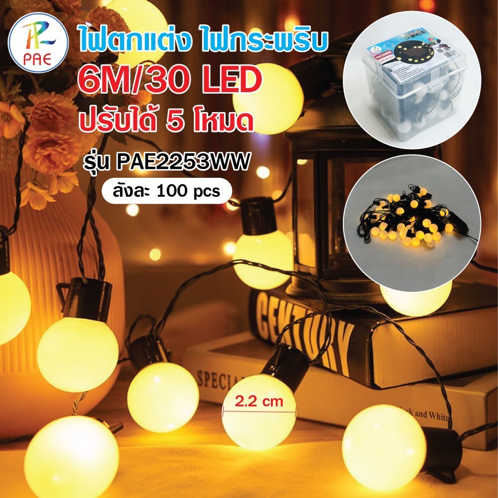 ไฟปิงปอง LED ไฟประดับ / ไฟตกแต่ง(ลูกใหญ่) ความยาว 6เมตร/30LED