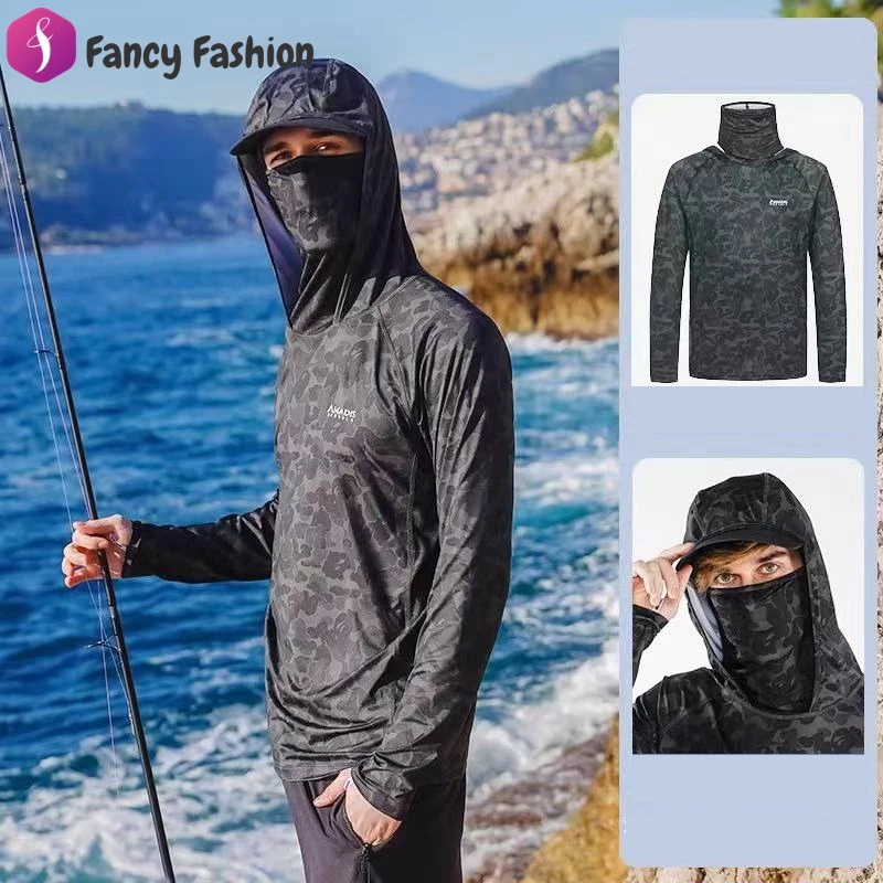 Fancy Fashion UPF50+ เสื้อแจ็คเก็ตกันแดดแขนยาวมีฮู้ดสำหรับผู้ชาย เนื้อผ้าระบายอากาศได้ดี