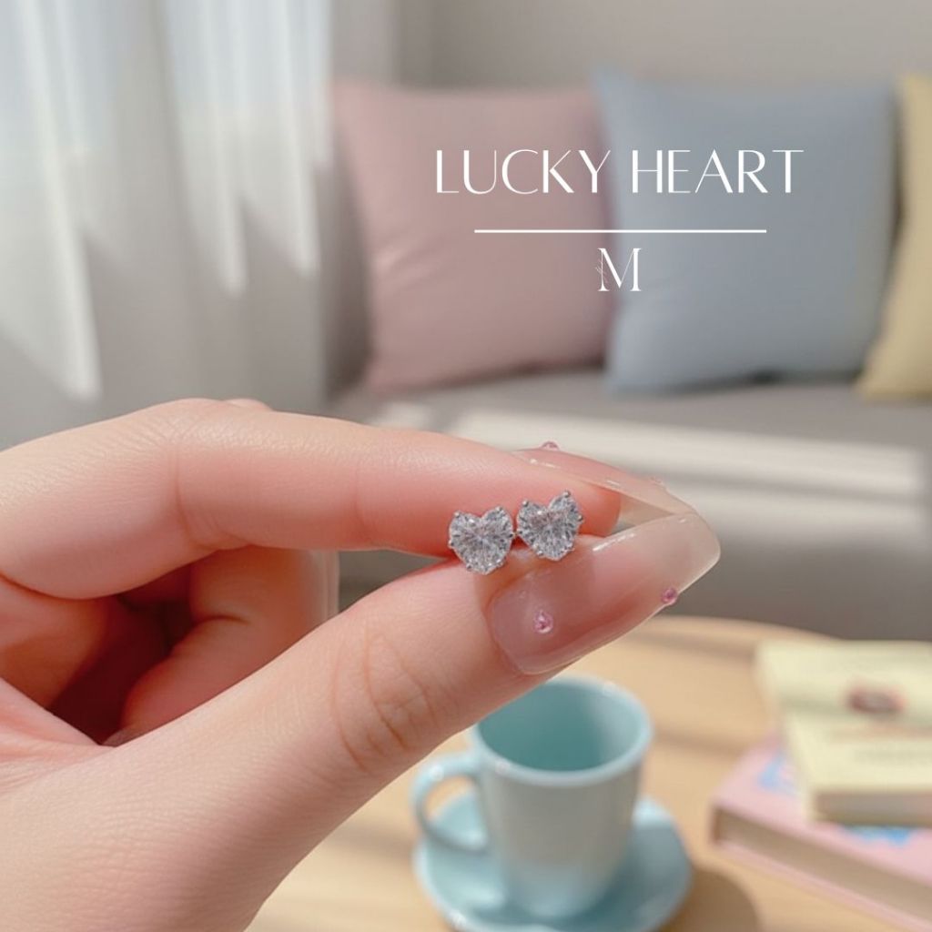 MIND ต่างหูเงิน Lucky Heart Earrings ตุ้มหูแฟชั่นผู้หญิง เงิน925แท้ ดีไซน์หัวใจนำโชค สไตล์เกาหลี Valentine ของขวัญ