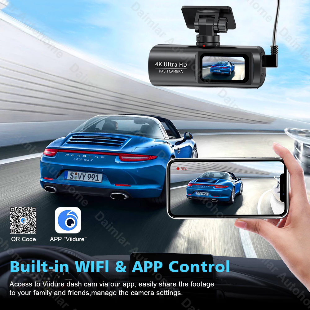 4K GPS กล้องติดรถยนต์ 2160P dash cam กล้องหลังฟรี กล้องรถยนต์ 170 กล้องหลัง 140 องศา WIFI เชื่อมต่อโดยใช้โทรศัพท์ของคุณ thumbnail 4