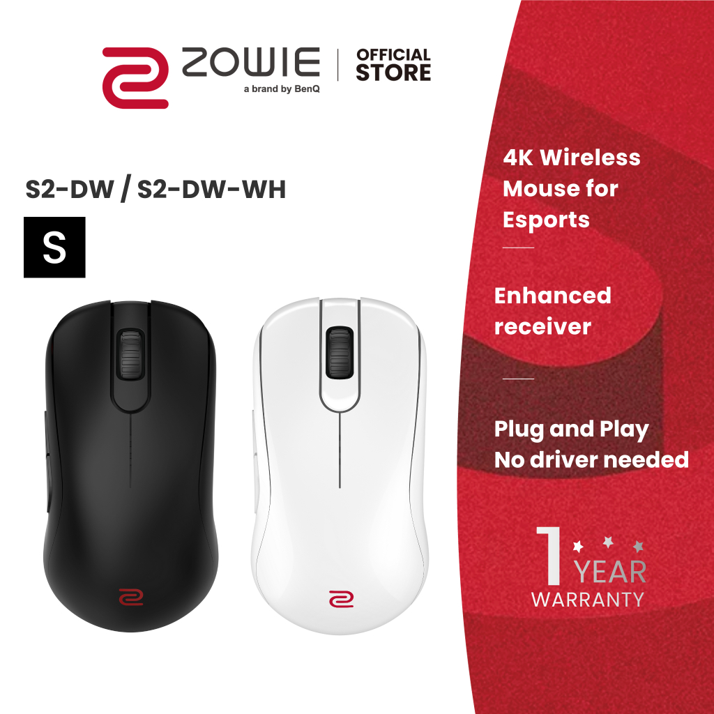 ZOWIE S2-DW / S2-DW-WH 4K Wireless Mouse for Esports ขนาด S/เล็ก (เมาส์เกมมิ่ง 4K, เมาส์ไร้สาย)