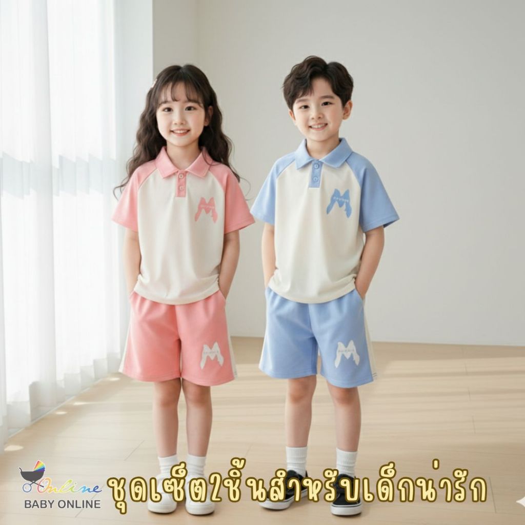 Babyonline(Y503)M5 (ส่งด่วน1วัน)เสื้อผ้าเด็ก ชุดเซ็ตแฟชั่นเด็กผู้หญิงและเด็กผู้ชายผ้าวาฟเฟิล นิ่ม ระบายอากาศ