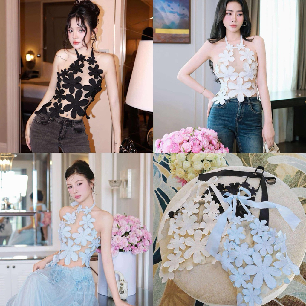 OBIBII   New Top เสื้อคล้องคอ flower3D
