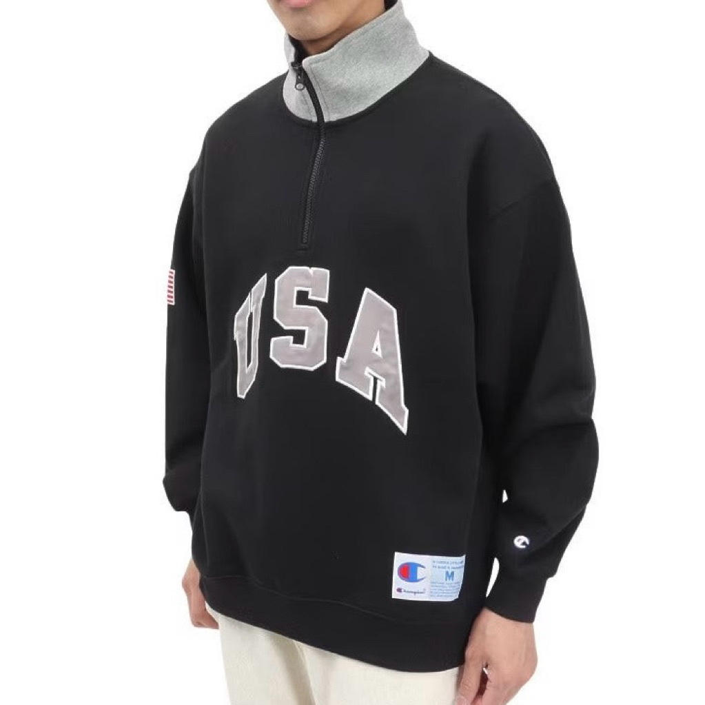 [New] 40% off, CHAMPION HALF ZIP SWEATSHIRT เสื้อสเวตเชิ๊ตผู้ชาย