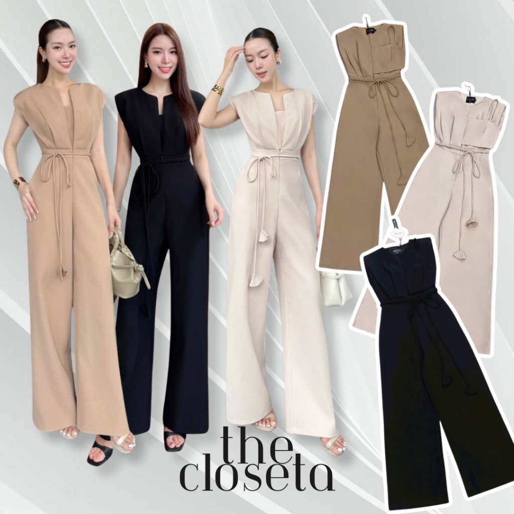 THE CLOSETA : (พร้อมส่ง)LV288 จั๊มสูทขายาวซิปหน้า พร้อมบราด้านใน และเชือกถักผูกเอวเข้าชุด – โปรปัง