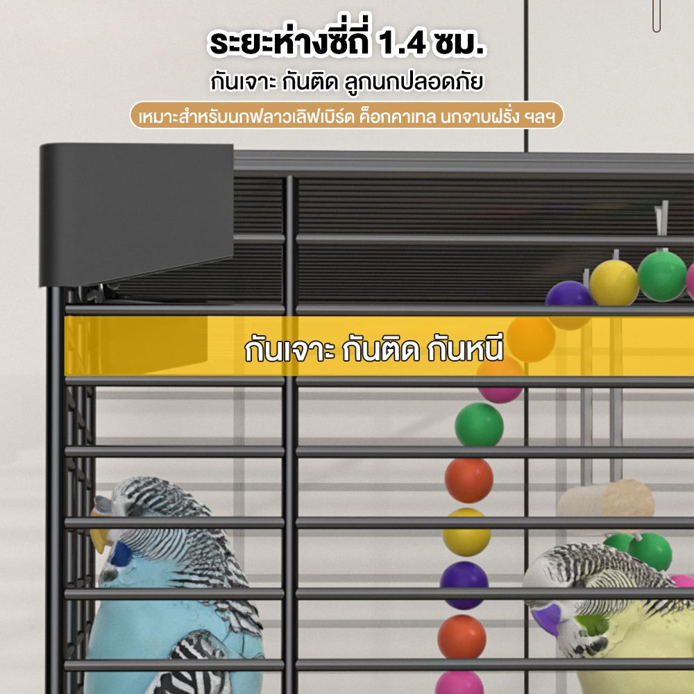 Pawblic🐦กรงนก กรงสัตว์เลี้ยง กรงนกแก้ว กรงชูการ์ ลวดหนา เคลือบกันสนิม ถาดเลื่อน ทำความสะอาดง่าย สำหรับนกทุกขนาด รูปที่ 5