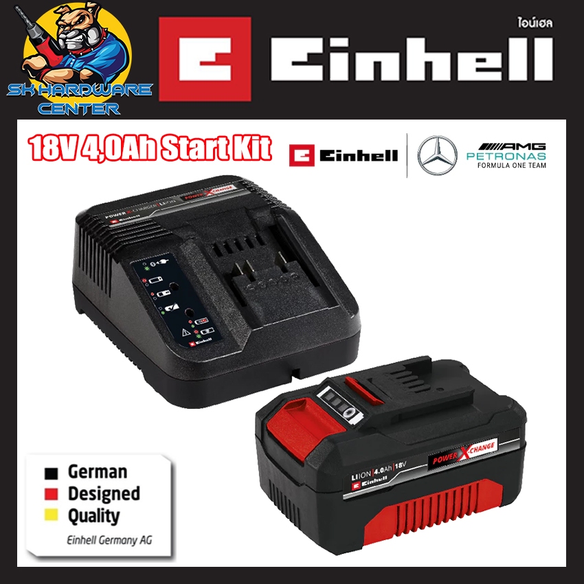 ชุดเซ็ตแบตเตอรี่พร้อมแท่นชาร์จ 18v แบต 4ah. แท่นชาร์จ 3A  EINHELL 4.0Ah Power X-Change Starter Kit