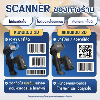 เครื่องสแกนบาร์โค้ด เครื่องอ่านบาร์โค้ด Scanner 1D/2D ตัวอ่านบาร์โค้ด คิวอาร์โค้ด มีสาย ไร้สาย