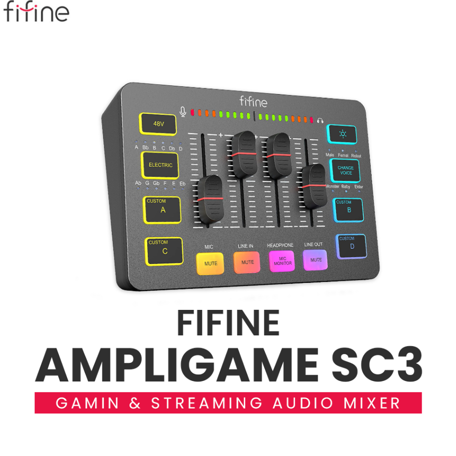 FIFINE SC3 AMPLIGAME MIXER มิกเซอร์ พร้อมไฟ RGB รับประกันศูนย์ไทย 1ปี