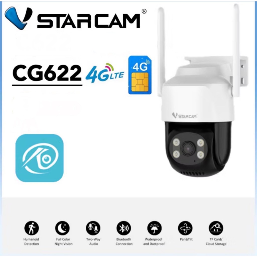 Vstarcam CG622 กล้องวงจรปิดใส่ซิม กล้องวงจรปิดไร้สาย Outdoor  3MP ภาพสี มีAI+ สัญญาณเตือน กล้องIP