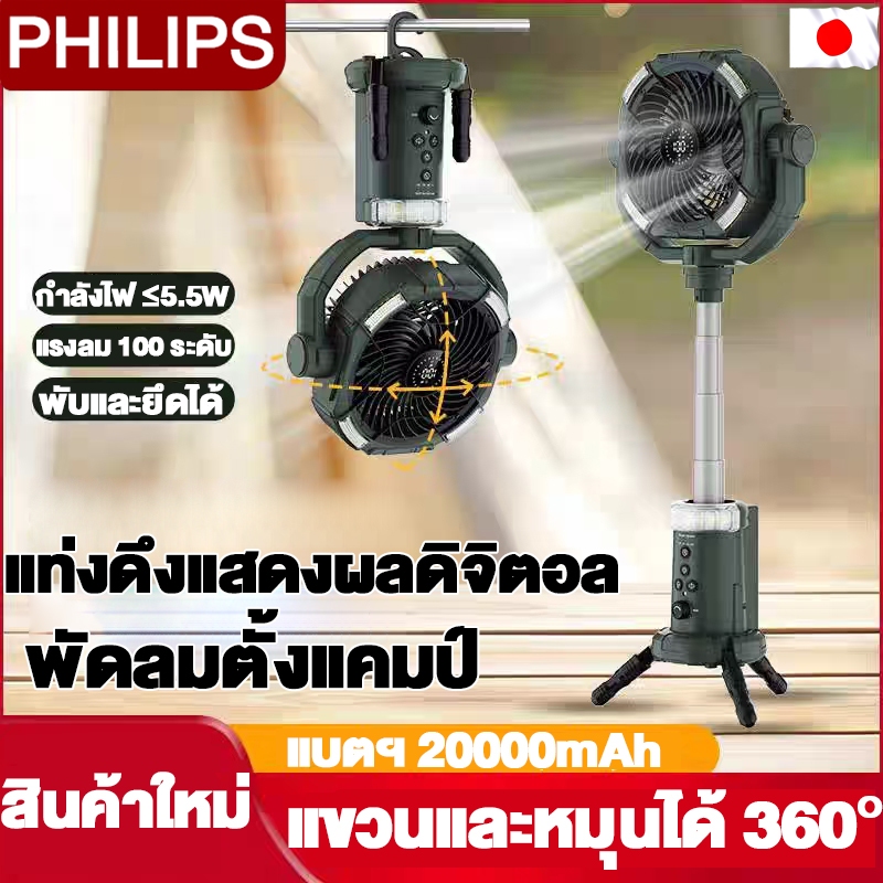 สินค้าพร้อมส่ง ดลมพกพา พัดลมแคมป์ปิ้ง 20000mAh แขวนได้ พับเก็บได้ ชาร์จได้ พัดลมพับได้
