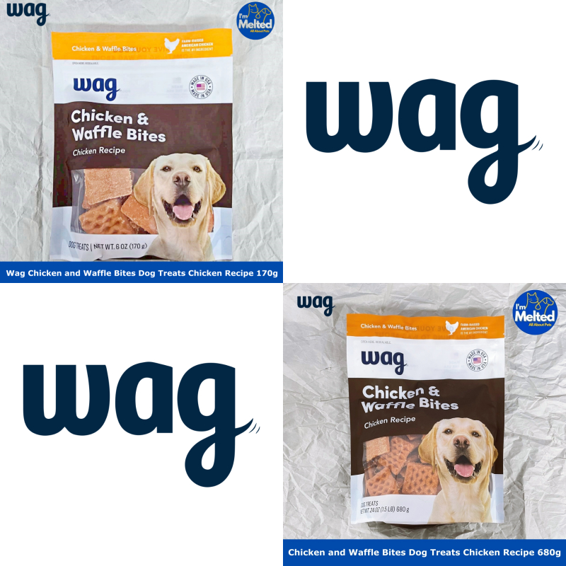 Wag - Chicken and Waffle Bites Dog Treats Chicken Recipe 170 g ขนมสุนัขรสไก่วาฟเฟิล