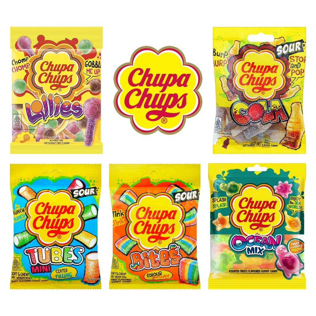 Chupa Chups Lollies/Cola/Tubes Mini/Bites/Ocean Mix Gummy Candy จูปาจุ๊ปส์ เยลลี่ลูกอม ขนมหวาน กล่อง