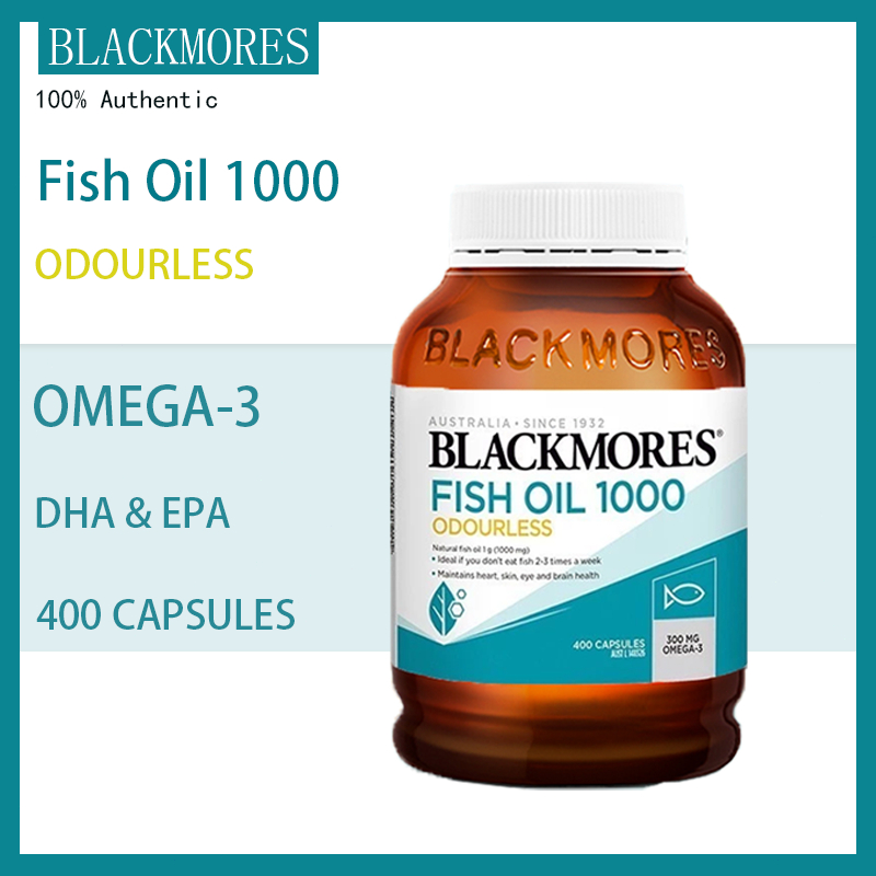 Blackmores Odourless FISH OIL 1000mg natural source of omega-3 400 capsules ต้านการอักเสบ  แบล็คมอร์ส โอเมก้า3 น้ำมันปลา
